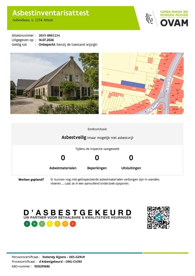 Voorbeeld van een asbestinventarisattest
